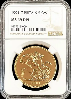 1991 Gold Great Britain 996 Minted 5 Pounds  Ngc Ms69 Deep Prooflike Dpl • $3588