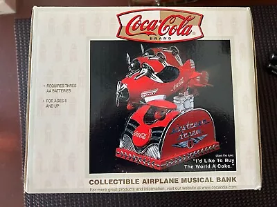 Coca-Cola Metal Collectible Airplane Mechanical Musical Bank NEW IN BOX Tested • $45