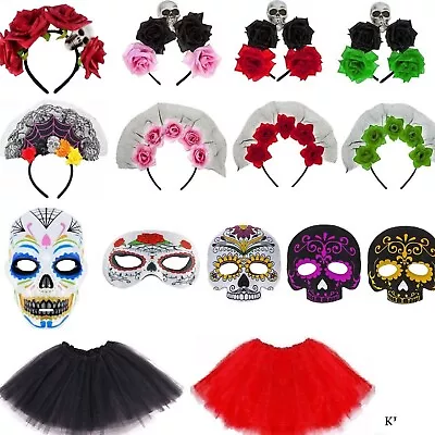 Day Of The Dead Fancy Dress Accessories Adult Kids Halloween Costume Mask Lot UK • £6.51