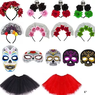 Day Of The Dead Fancy Dress Accessories Adult Kids Halloween Costume Mask Lot UK • £13.46