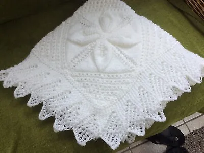 Hand Knitted Baby Shawl White • £32
