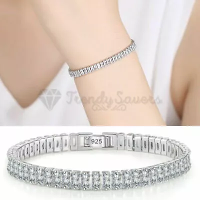 £4.99 • Buy New 925 Sterling Silver Filled Emerald Cut Cubic Zirconia Inlaid Tennis Bracelet