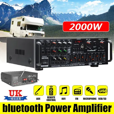 2000W Digital Power Amplifier Bluetooth Stereo HiFi Audio 2CH USB SD FM Car Home • £39.80