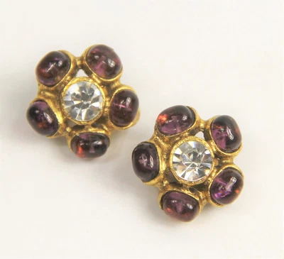 $825 • Buy ESTATE VINTAGE Jewelry 1970s CHANEL GRIPOIX GLASS FLOWER CLIP EARRINGS