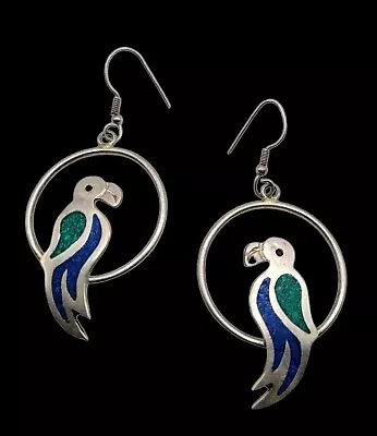 Vintage ALPACA PARROT Hoop Earrings Tropical Birds Fish Hooks For  Pierced Ears • $9.99