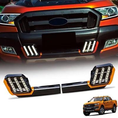 Front Drl Led Daytime Light Lower Black Grille Grill Fit Ford Ranger Mk2 15-2018 • $393.80