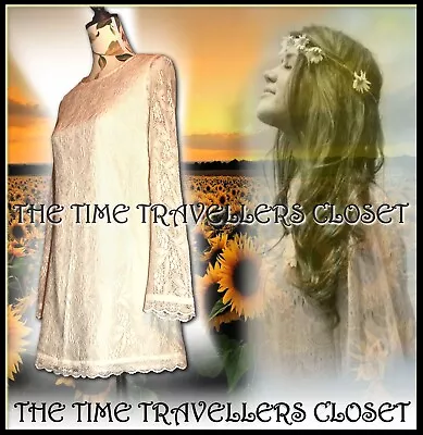 $67.13 • Buy Topshop Ivory Vintage Lace Dress Mini Shift Bell Sleeves 60s Wedding UK 12 40