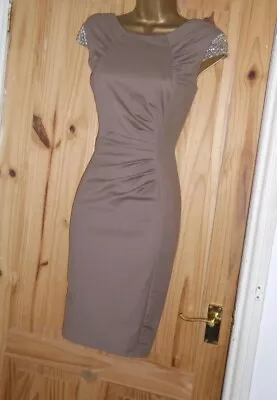 Jane Norman Mocha Galaxy Pencil Wiggle Shift Bodycon Party Gem Dress Size 10 8 • £25