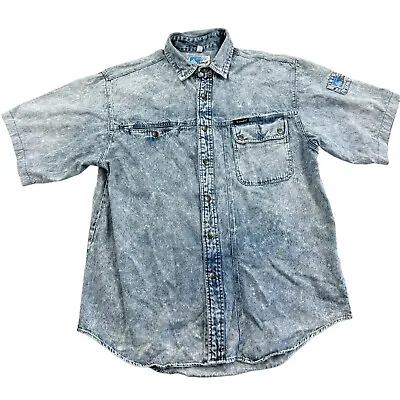 Vintage Wrangler Great Moments Denim Shirt Mens Medium M Blue Denim Acid Wash • $26