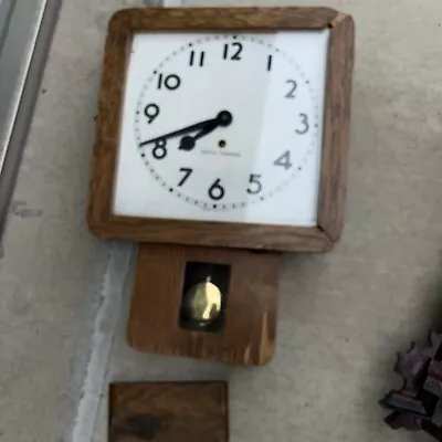 Rare ANTIQUE Regulator SETH THOMAS Wall Clock Wood LARGE SQUARE FACE Mission • $199