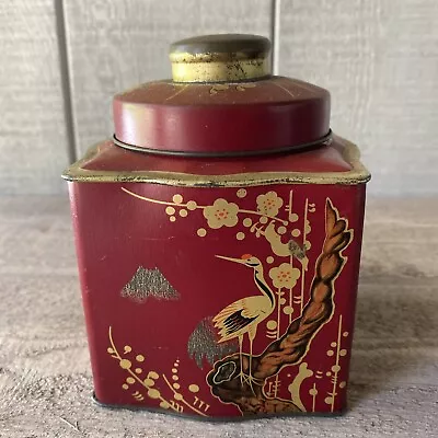 Vintage Barnsley Co Chinoiserie Tea Tin Crane Flowers 5.5 • $16.95