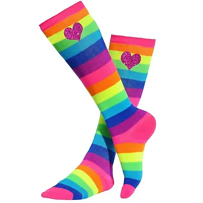 Bubblegum Divas Girls Rainbow Knee High Socks Pink Hearts Kids Long Stockings  • $14.95