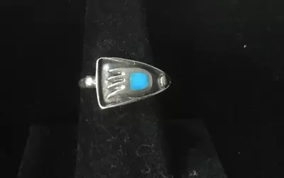 Vintage Sterling .925 Silver Inlay Turquoise Bear Paw Navajo Ring Size 9 • $29.99