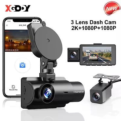 XGODY 3  Dash Cam 3 Len 2560P Front Cabin Car Camcorder IR Night Vision For Uber • $89