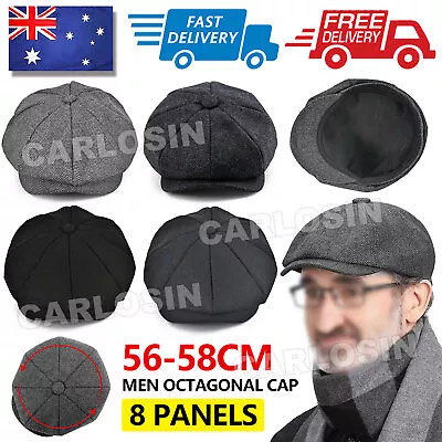 Mens 8 Panels Newsboy Flat Cap Peaky Blinders Baker Boy Golf Driving Beret Hat • $9.95