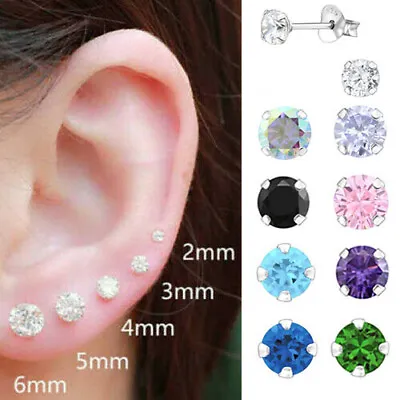 Sterling Silver Earrings Studs 925 Round Tiny Small Cubic Zirconia Pair Or Set • £3.75