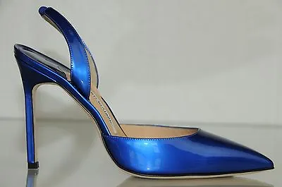 $645 New MANOLO BLAHNIK Carolyne Liquid Cobalt Blue Patent BB SHOES 38 38.5 39 • $449.99