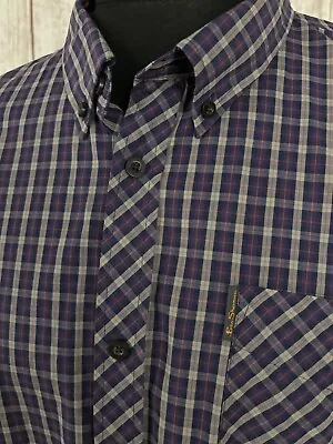 Ben Sherman Mens Shirt 4XL XXXXL Check Gingham Plaid Purple Blue White Orange • £23.95