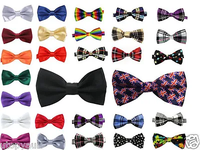 Mens Bow Tie Plain Novelty Adjustable Pre Tied Wedding Party Double Layer Bowtie • £3.99