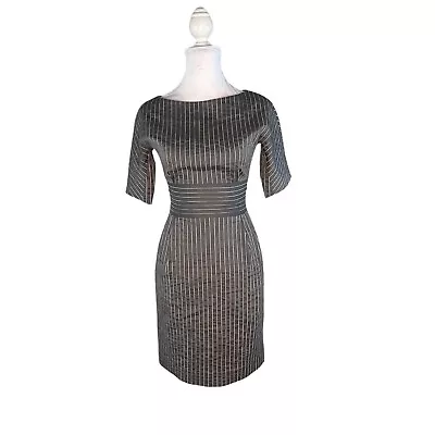 Charles Nolan NY Size 2 Gray White Pinstriped Sheath Career Knee Length Dress • $28.99