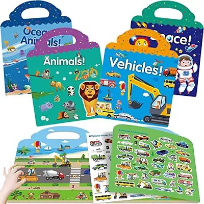 Sticker Books Toys For 2 3 4 Year Olds Boys Girls 4 Pack Reusable Clear Static • £12.99