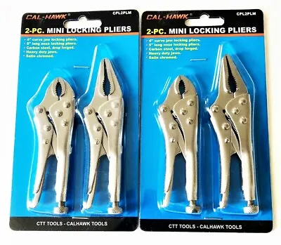 4pc CALHAWK MINI VISE LOCKING GRIP PLIERS SET TOOLS CURVED JAW LONG NOSE CPL2PLM • $23.99