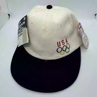 Vintage Starter Team USA Olympics Leather Strapback White Cap Hat • $29.95