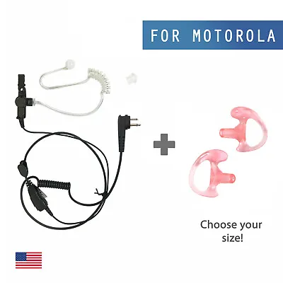 Acoustic Tube PTT Earpiece + Pink Earmolds For Motorola Radios BPR40 RDM2070D • $15.99