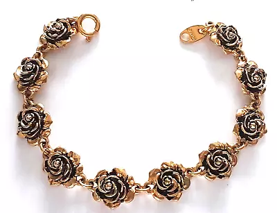 Vintage Avon Sculptured Roses Gold Tone Chain Bracelet Size 6.5  • $20.02