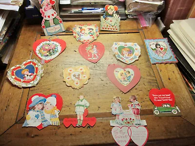 Vintage Valentine Cards Lot Of 13 (6) Die Cuts  (2) Stand Up (7) Heart Shaped • $14.99