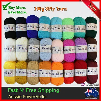 Yarn 8Ply Acrylic Knitting Wool 100g 190m Crochet Ball Bulk Lot Mixed Colours • $159.99