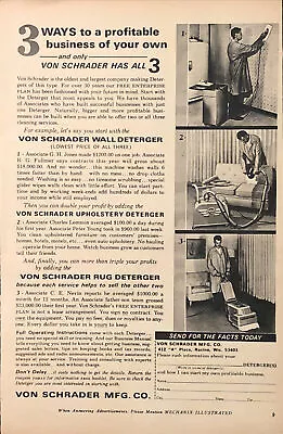 PRINT AD 1968 Von Schrader Racine WI Deterger Cleaners Start Business 6”x9” VTG • $11.77