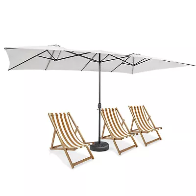 15FT Double-Sided Patio Market Umbrella Large Crank Handle Vented Outdoor Twin • £74.95