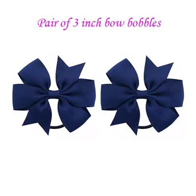 £2.99 • Buy 3 Inch 3  Baby Girls Kids Ribbon Pony Band Hair Bows Elastic Bobbles School Pair