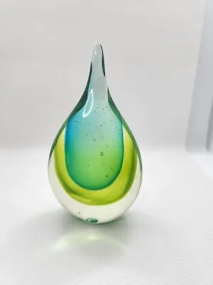 Murano Style Art Glass Triple Sommerso Teardrop Sculpture Paperweight Green • $36.99