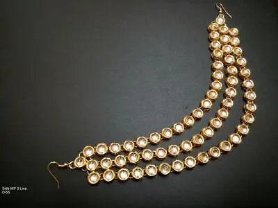 Indian Gold Plated Side Matha Patti 3 Line Hair Harness Head Fashion Jewelry • $19.79