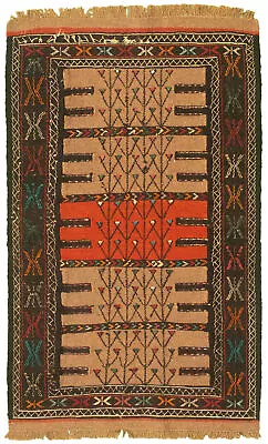 Vintage Hand Woven Turkish Carpet 3'5  X 5'6  Traditional Wool Kilim Rug • $199