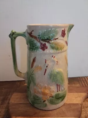 Antique Majolica Pitcher Heron Crane With Water Lilies Ceramic Circa 1990s • $85