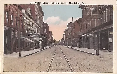 Meadville PENNSYLVANIA - Water Street - 1925 - Trolley Tracks • $9