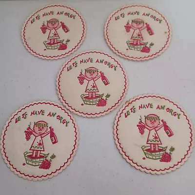 Let’s Have An ORGY Paper Mid Century Party Coasters Set Of 5 MCM Vintage Bar • $19.95