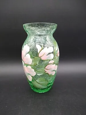 Vintage Crackle Glass Vase Hand Painted • $13.49