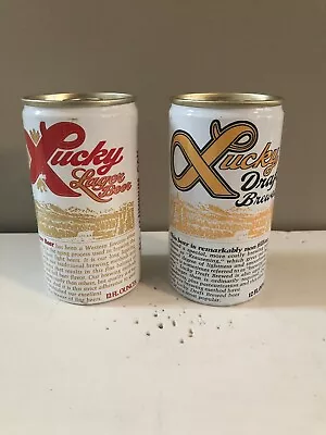 Two Vintage Lucky Aluminum 12 Oz Pull Tab Beer Cans Tabs Intact Nice Rare • $4.99