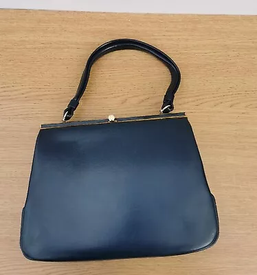 VINTAGE REEDEX MODEL IRELAND BLACK LEATHER KELLY HAND BAG 40s 50s • £38.99