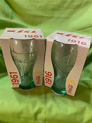 2 X Coca Cola McDonalds Green Glasses 1916 & 1961.  • $14.99