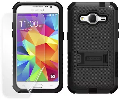 Black Tri-shield Case Cover Stand Screen Protector For Samsung Galaxy Core Prime • $25.33