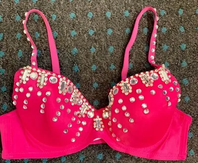 Pink Bling Rhinestone Festival Rave EDC Embellished Burlesque Showgirl Bra Top • $20