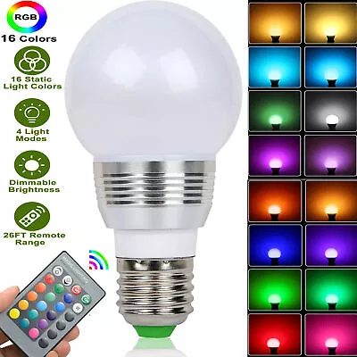 16 Colors Change 3W LED Bulbs E27 RGB Dimmable Mood Lighting Lamp W/ IR Remote • $10.37