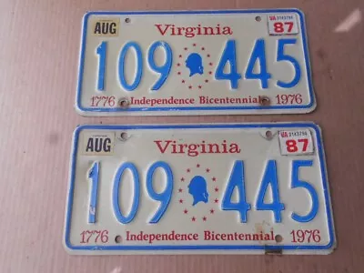 1976 VA Virginia Bicentennial 109-445 License Plate Original Set Tags Pair • $19.99
