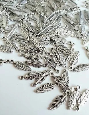 30  Small Feather Charms  15mm Tibetan Silver Jewellery Making Crafts 1C • £2.95