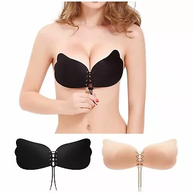 £4.89 • Buy Silicone Bra Self Adhesive Stick On Push Up Gel Strapless Backless Nude Black UK